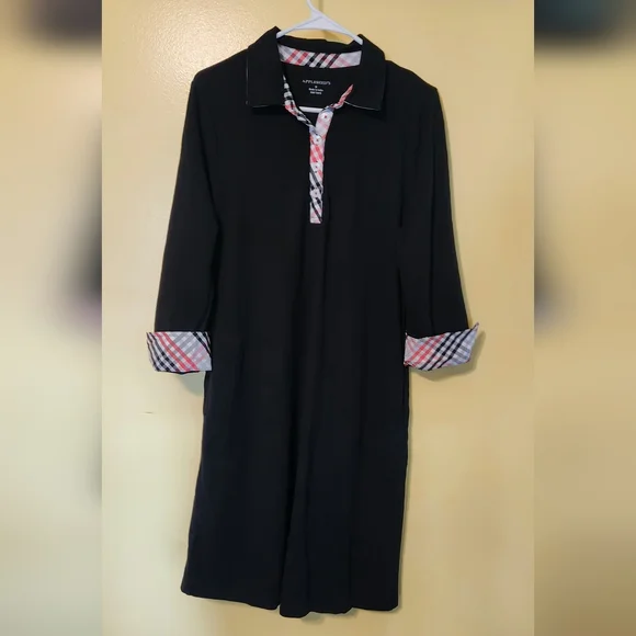 Appleseed's Dresses Appleseeds Black Midi Dress Plaid Collar